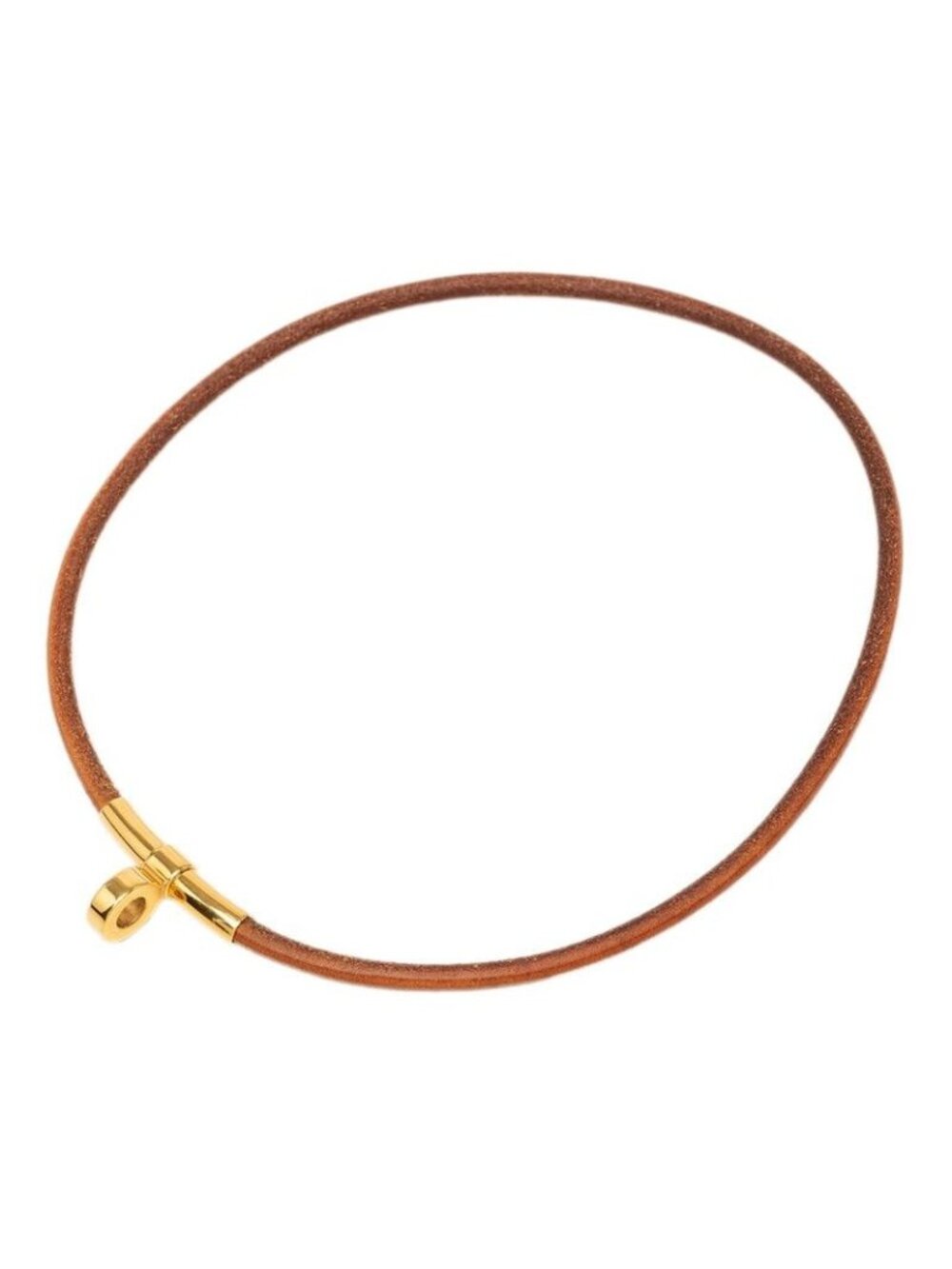 Hermes Double Kelly Choker Bangle Bracelet Brown Gold Plated Leather